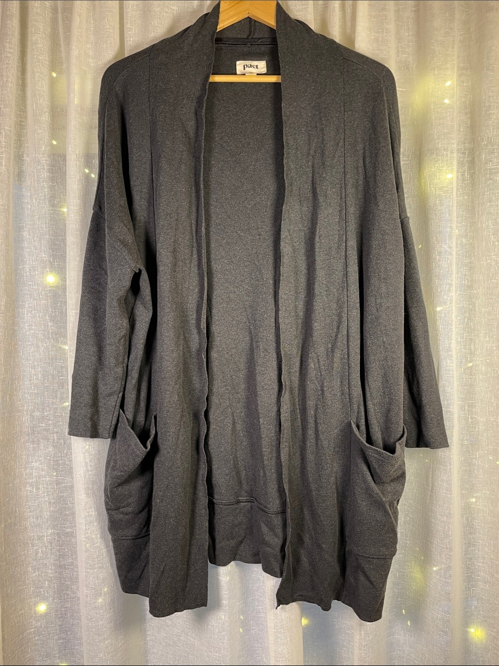 Pact Women's Charcoal Open-Front Draped Cardigan with Pockets